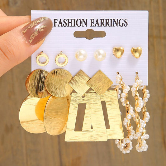 6 Pairs Textured Metallic Dangle Earrings for Fashion Stylish Jewelry Drop