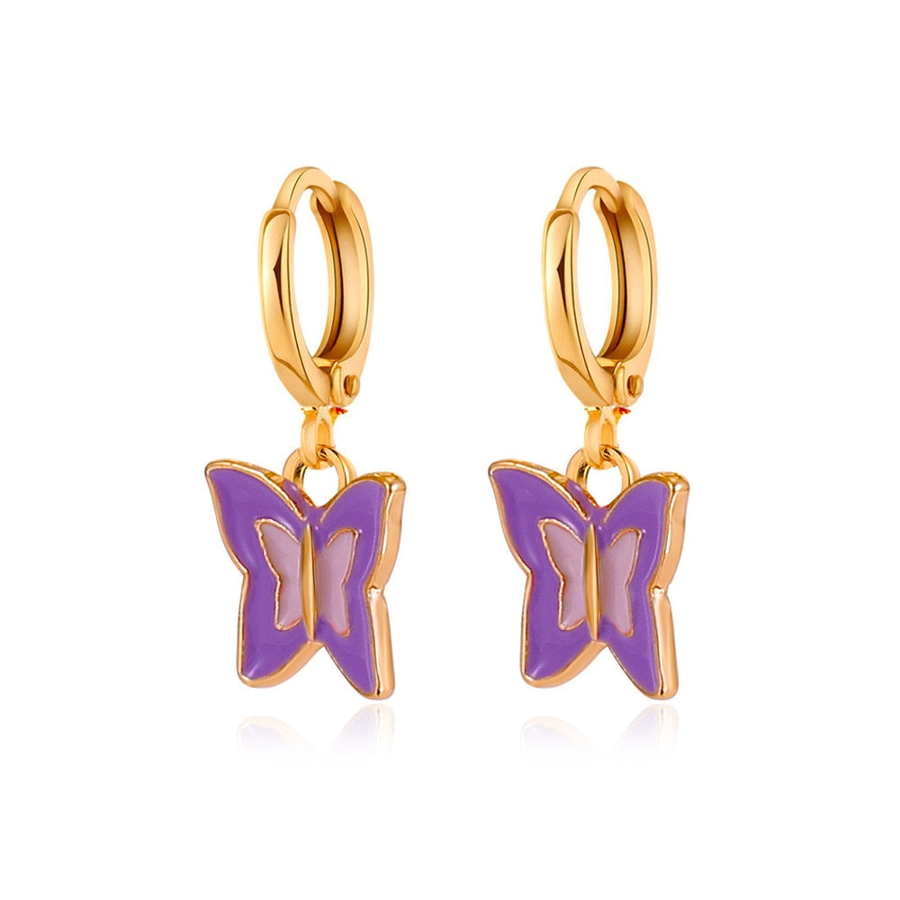 Purple Butterfly Drop Earrings Fashion Women Summer Party Jewelry Girls Gifts