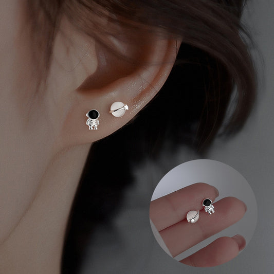 Astronaut Planet Mini Stud Earrings Cut Asymmetric Mini Earrings Ear Piercing