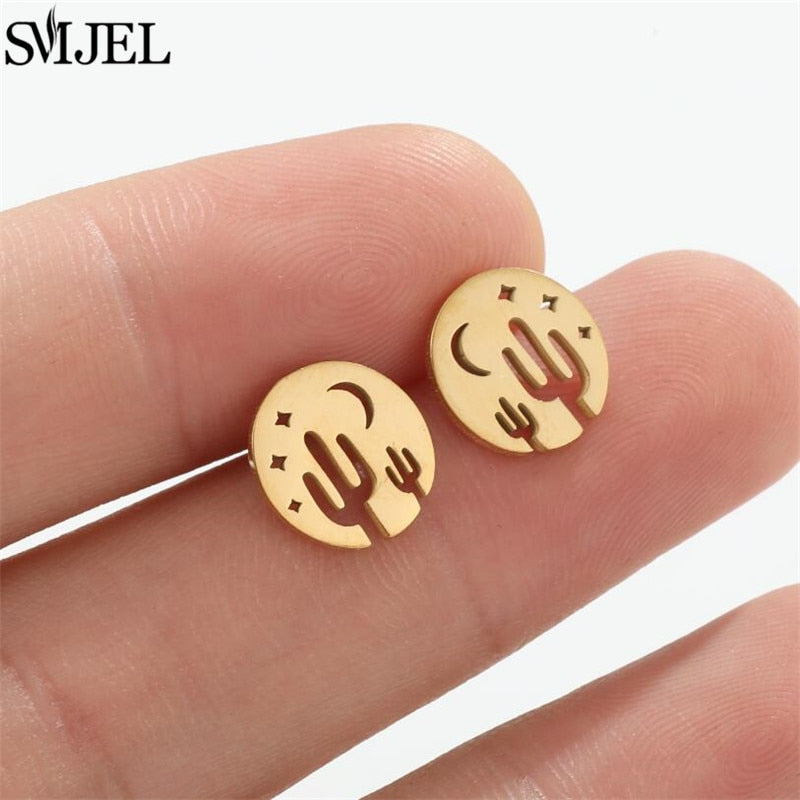 Cactus Circle Fashion Earrings Minimalist Creative Style Ear Studs Earrings