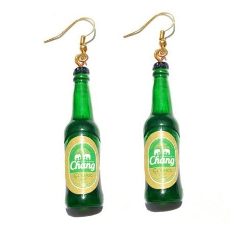 Green Beer Bottle Funny Design Dangle Drop Earrings Women Fashion Creative Art