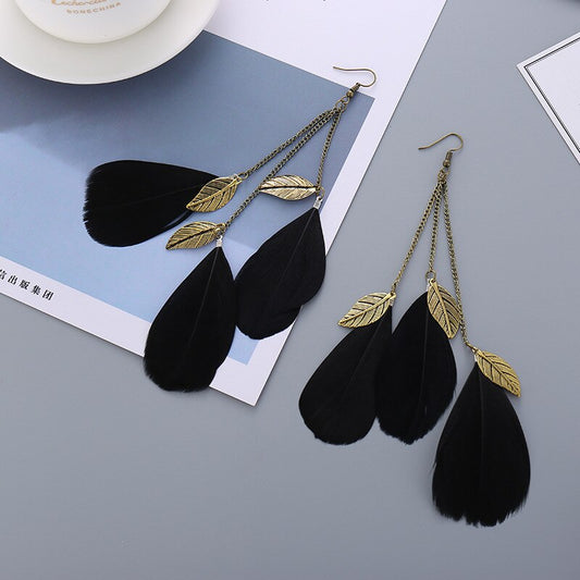 Long Black Feathers Style Tassel Earrings for Fashion Stylish Jewelry Drop