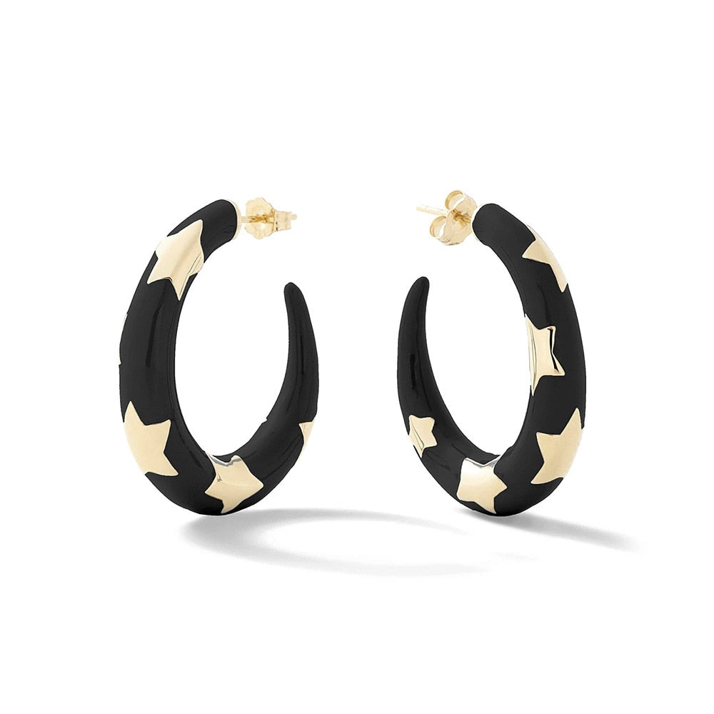 Star Black Delicate C-Shaped Hoop Earrings Jewelry For Women Fashion Accessories