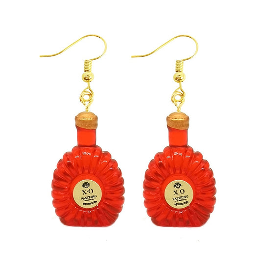 Red Bottle Funny Design Dangle Drop Earrings Women Fashion Creative Art Cute