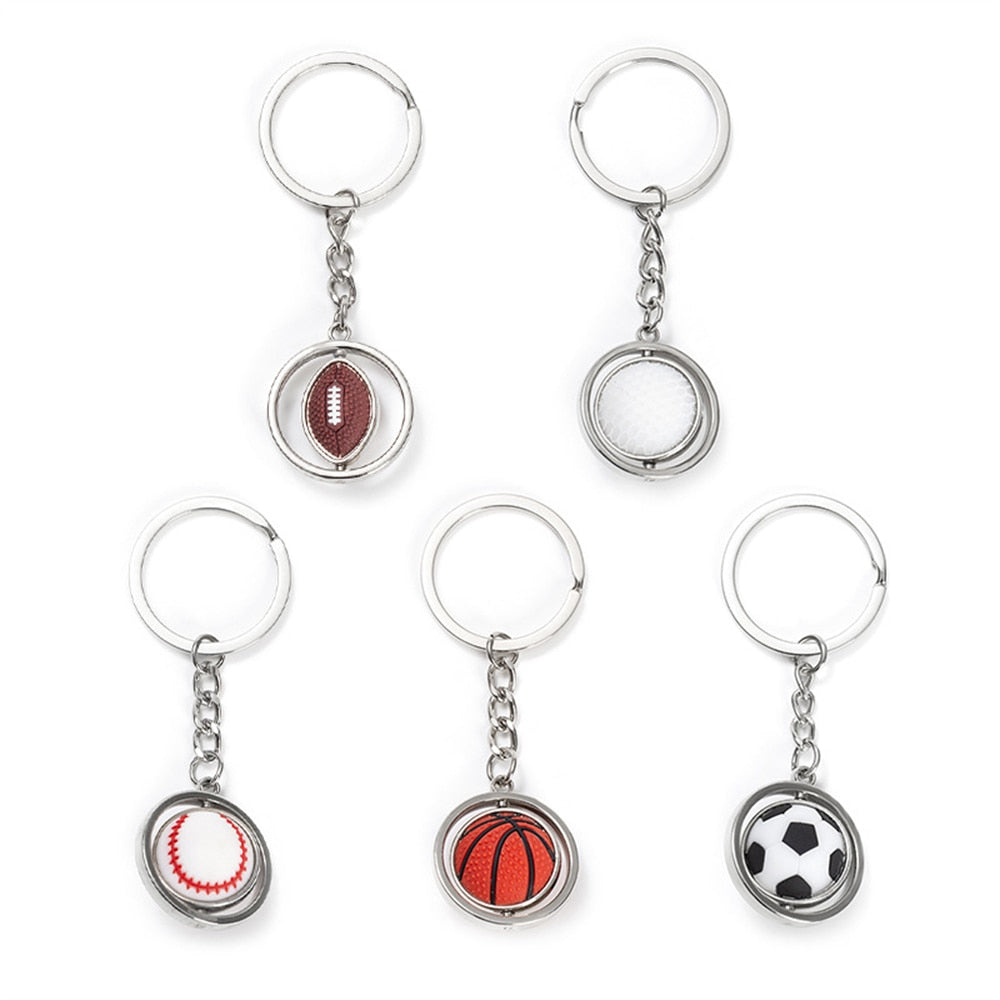 5 Styles 3D Rotating Mini Basketball Football Keychain Golf Rugby Pendant Key