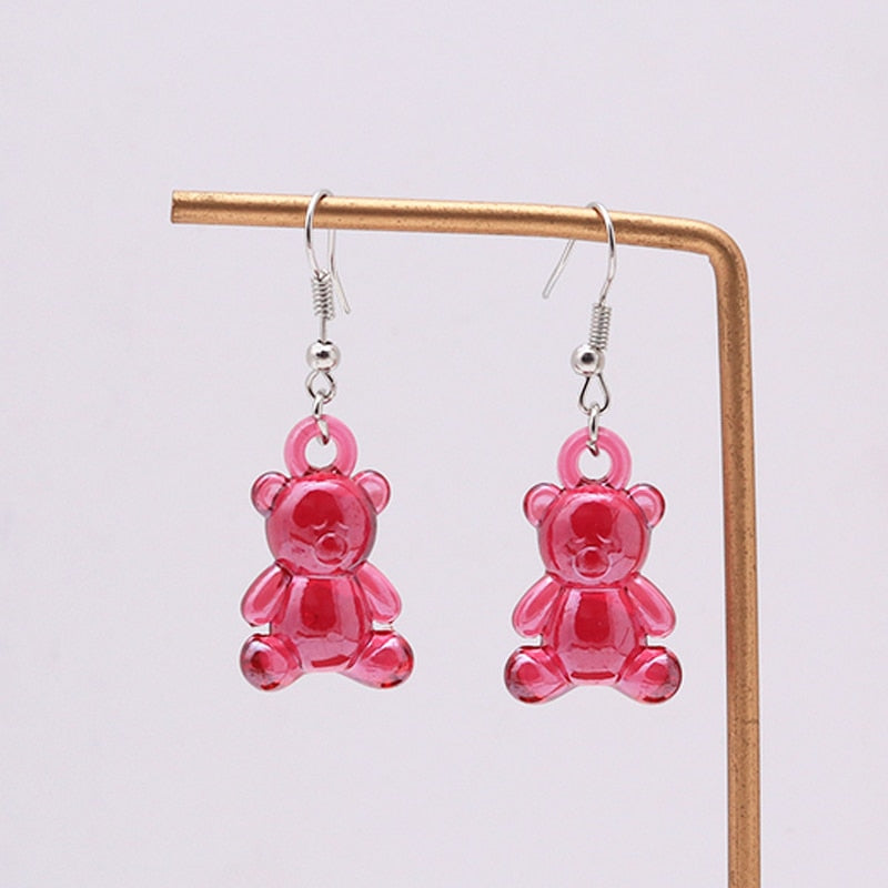 Dark Red Bear Drop Earrings Women Creativity Jewelry Cute Earring Girls Gift