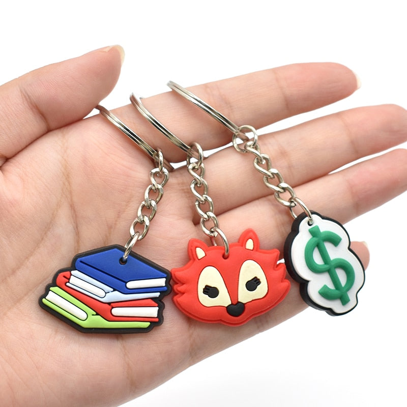 26 Styles Cart Fox Books Guitar Bus Creative Cartoon PVC Keychain For Keyring