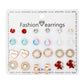 21 Styles 12-20 Pairs Set Butterfly Star Heart Rose Flower Stud Earrings Women