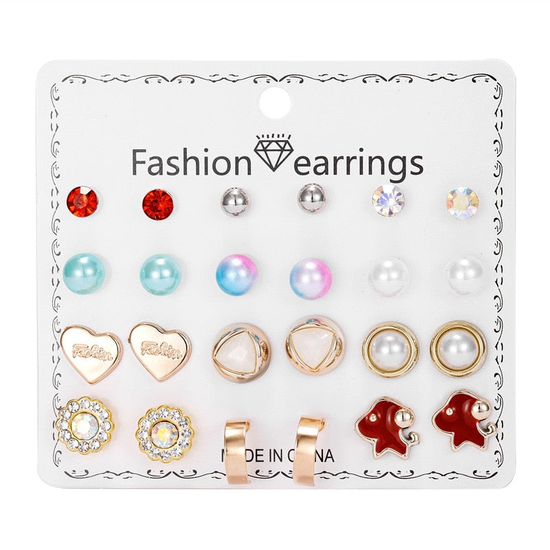 21 Styles 12-20 Pairs Set Butterfly Star Heart Rose Flower Stud Earrings Women