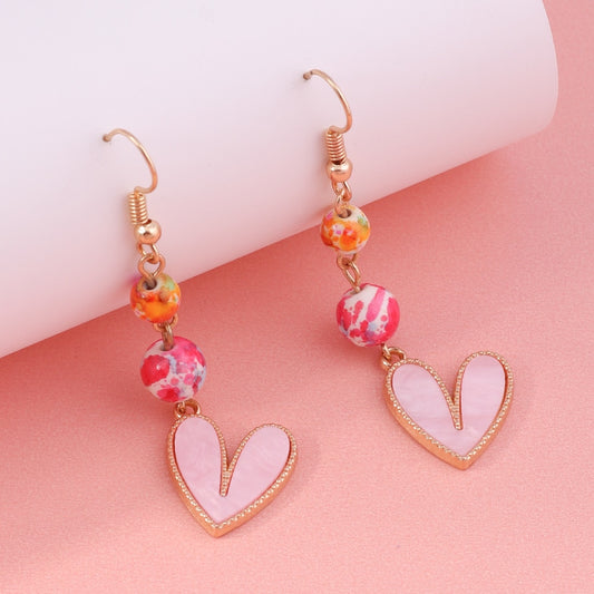 Mixed Color Beads Heart Drop Earrings Women Creativity Jewelry Cute Earring