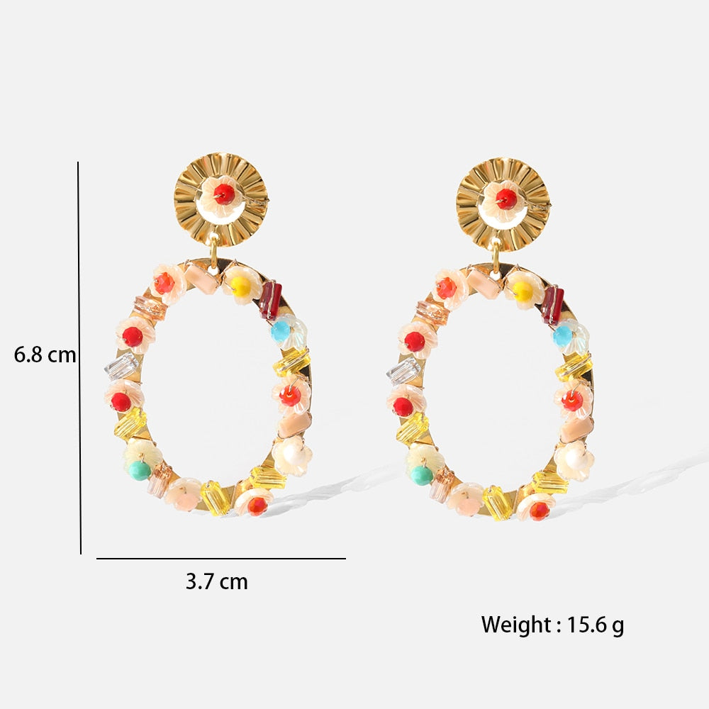 Boho Colorful Beaded Oval Drop Earrings Women Fashion Creative Art Cute Stylish