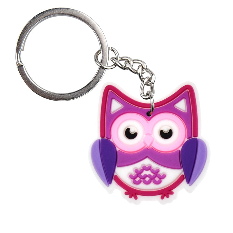 Purple Owl keychain Charm Cartoon Key Ring Gift Women Handbag Ornaments Car