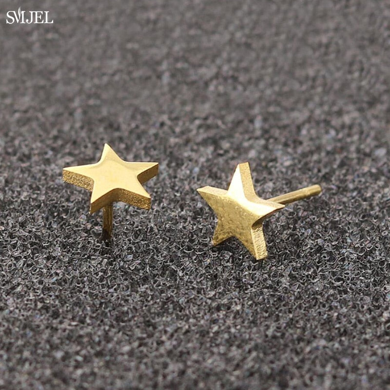 Gold-colored Star Stainless Steel Earrings Women Jewelry Small Studs Gifts