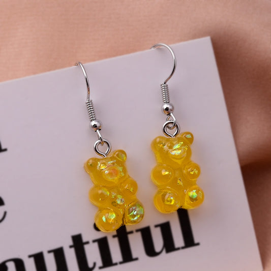 Yellow Holographic Cute Bear Drop Earrings Women Creativity Jewelry Cute Earring