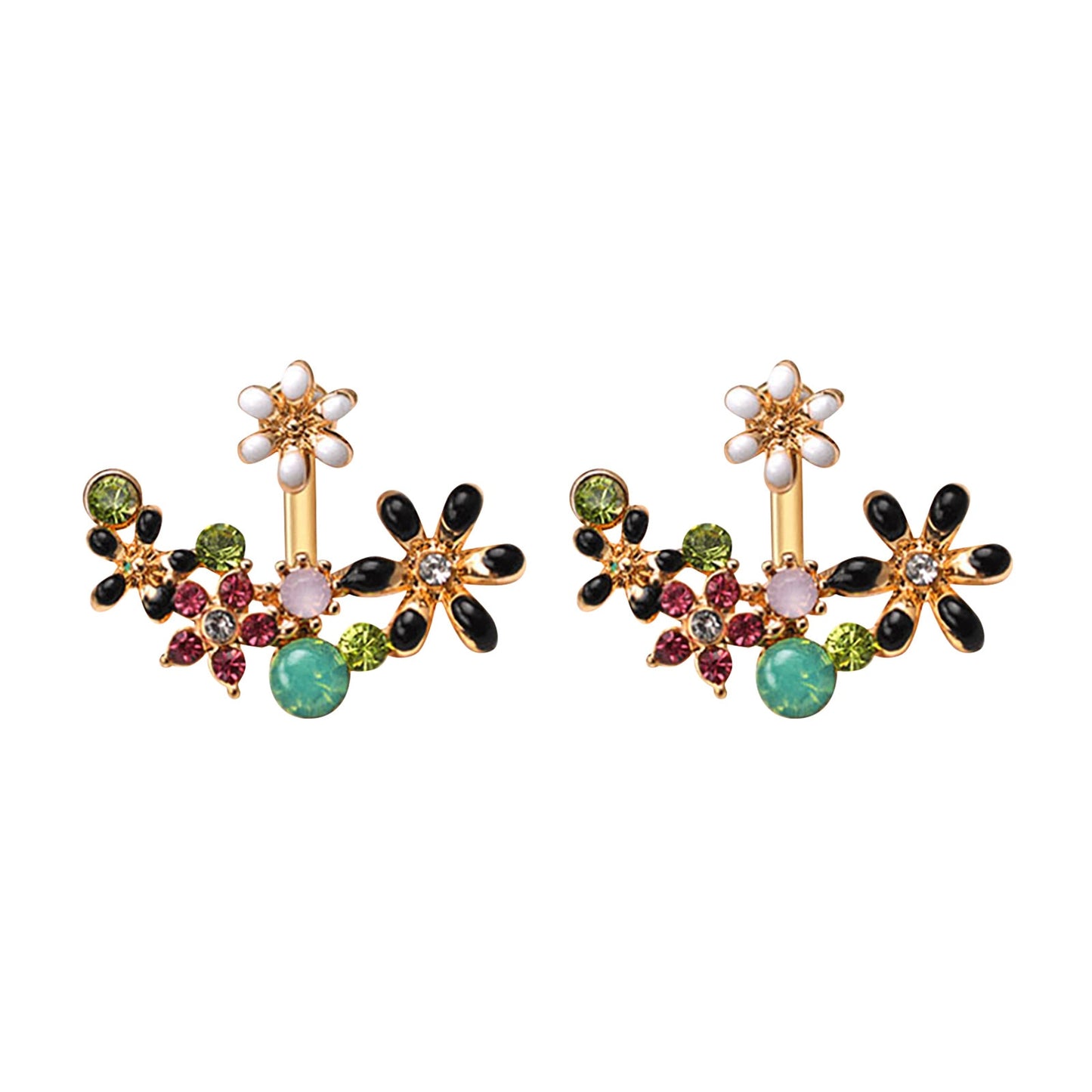 Fashion Small Fresh Flower Inlaid Colored Small Flower Stud Earrings Cross