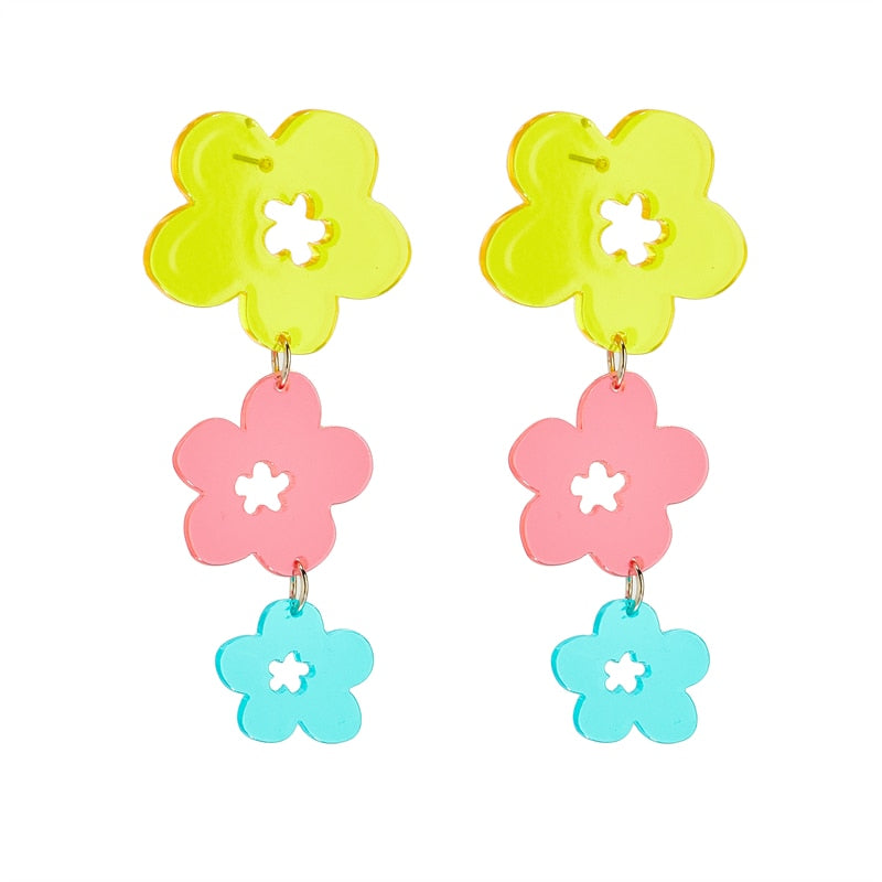 Three Tone Flower Drop Earrings Women Travel Fashion Cartoon Earrings Creative