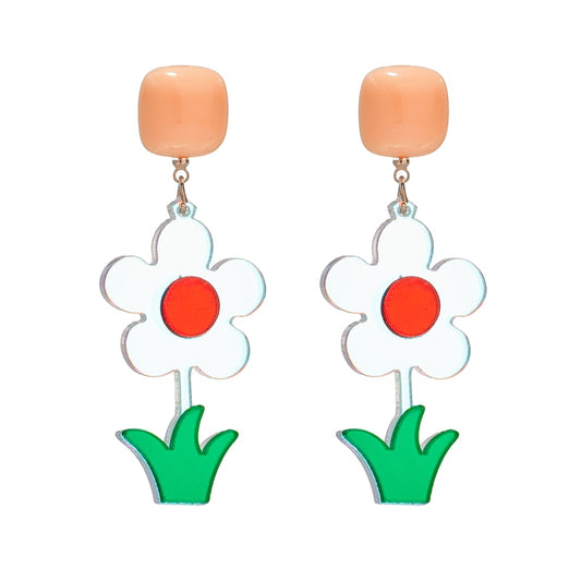 Holographic Flower Drop Earrings Women Travel Fashion Cartoon Earrings Creative