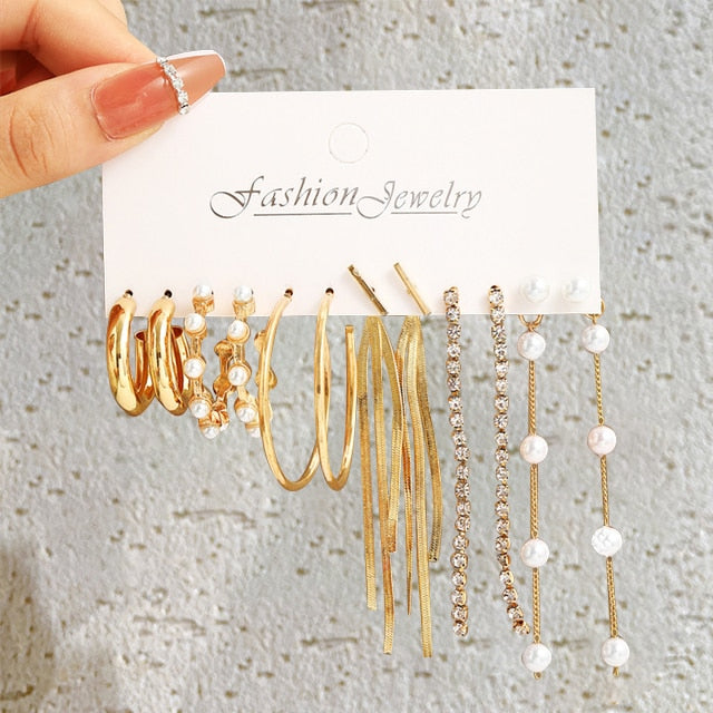 6 Pairs Hoop and Tassel Drop Charm Earrings For Women Girl Fashion Modern