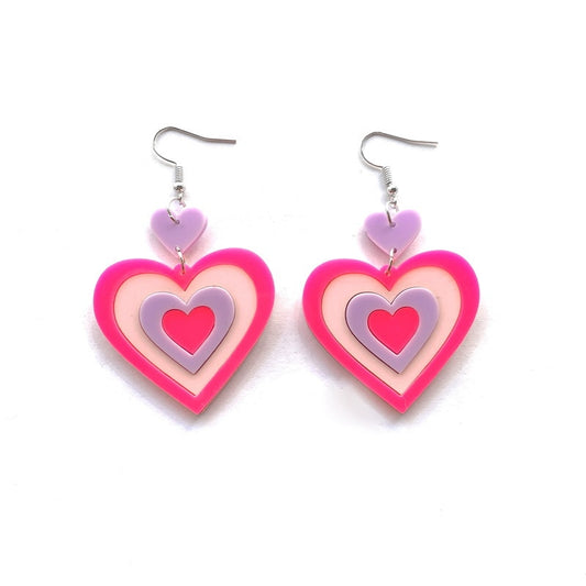 Valentine's Day Acrylic Hearts Dangle Earrings Women Girl Fashion Trendy Jewelry