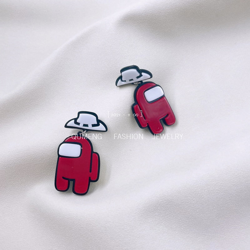 Burgundy Robot Drop Earrings Female Travel Cartoon Earrings Creative Art Jewelry