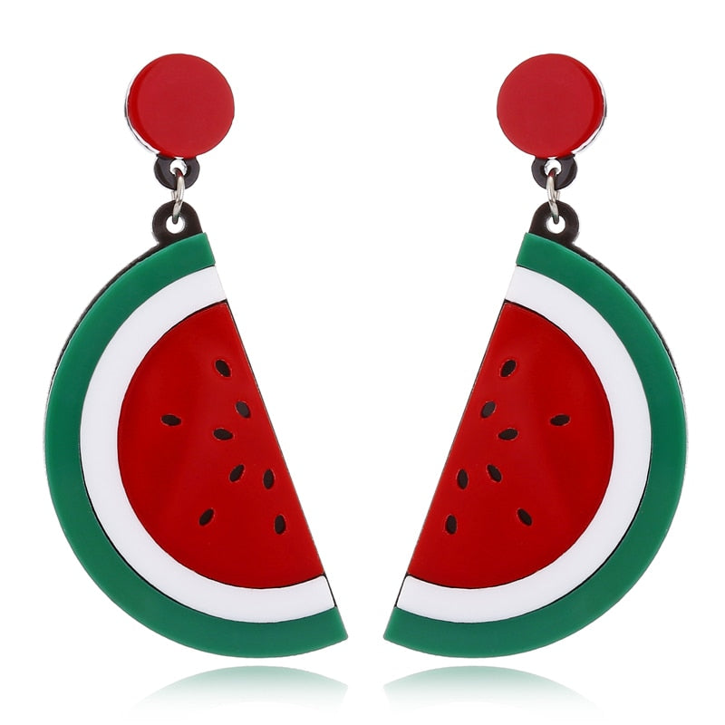 Watermelon Slice Acrylic Drop Earrings Women Travel Fashion Cartoon Earrings