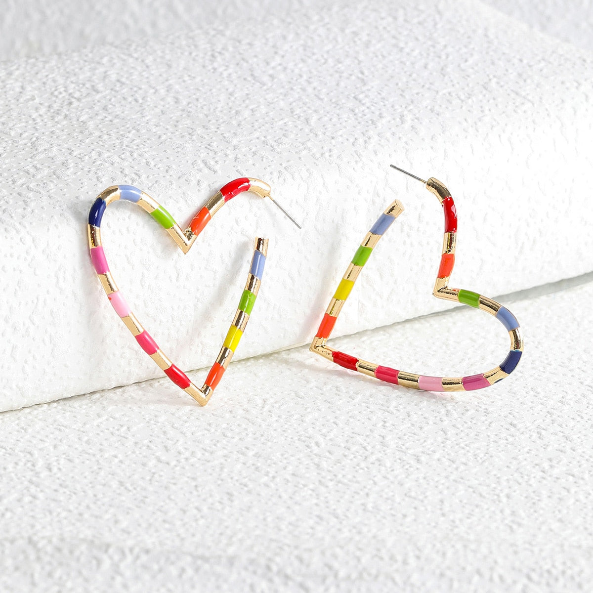 Colorful Striped Heart Hoop Earrings Cartoon Ear Pendants Accessories Women