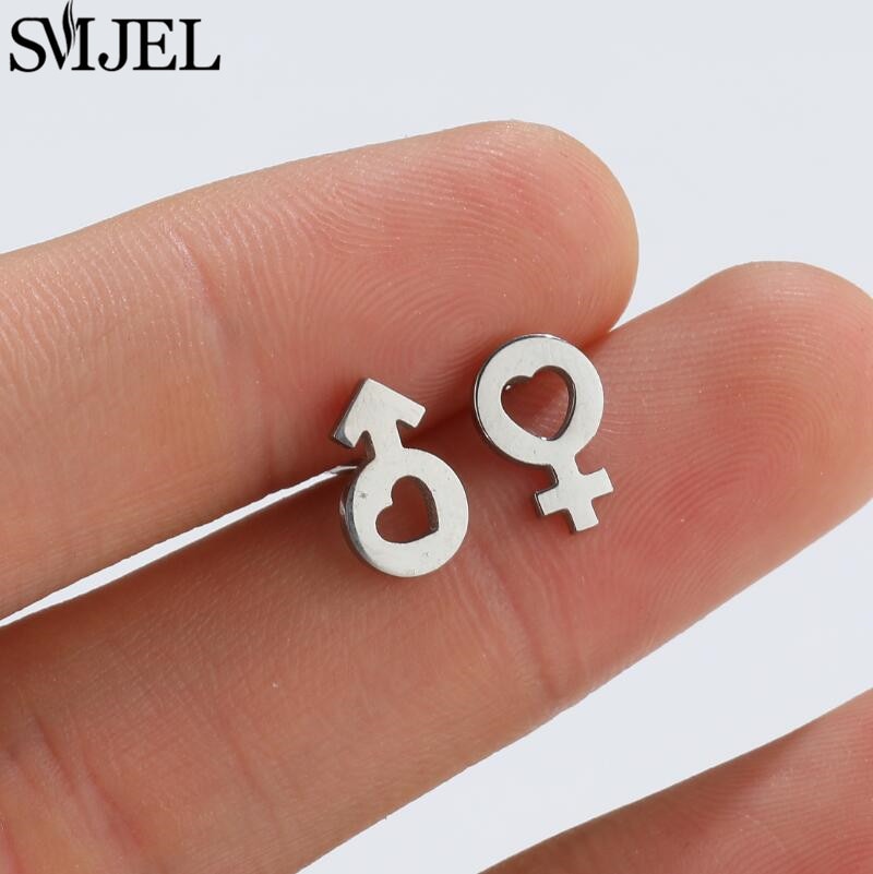 Male Female Sign Stainless Steel Earrings Women Jewelry Small Studs Gifts