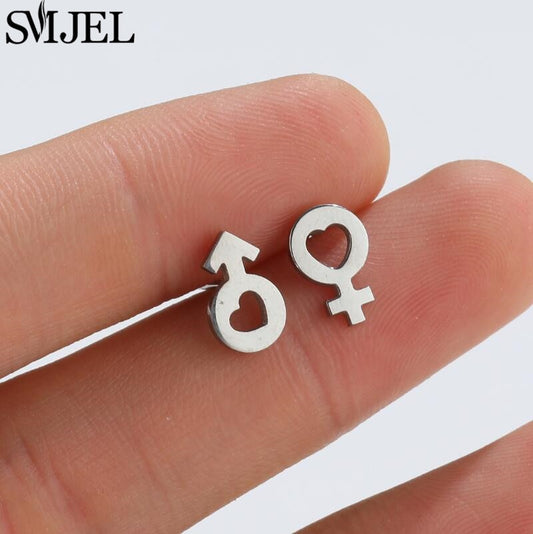 Male Female Sign Stainless Steel Earrings Women Jewelry Small Studs Gifts