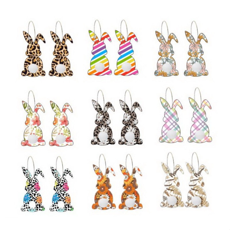 Leopard Bunny with Tail Wooden Drop Earrings Women Gifts Earring Cute Girls