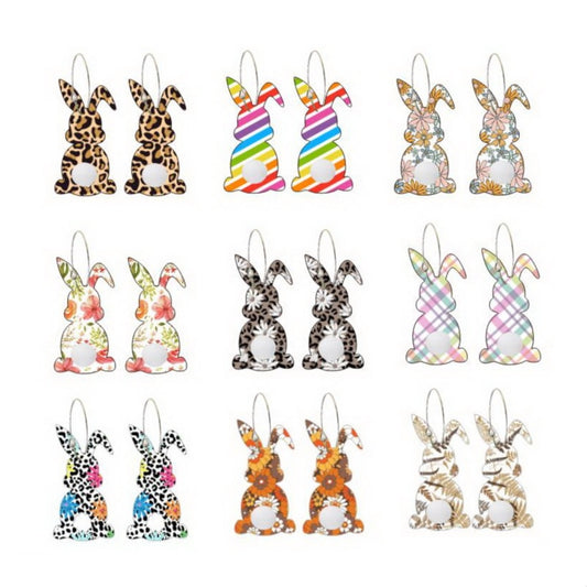 Leopard Bunny with Tail Wooden Drop Earrings Women Gifts Earring Cute Girls