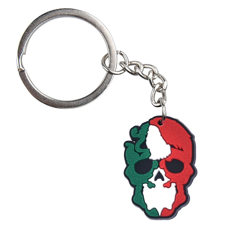 Mexican Flag Colors Skull Keyring Cartoon Keychains Souvenir Jewelry Bag Pendant