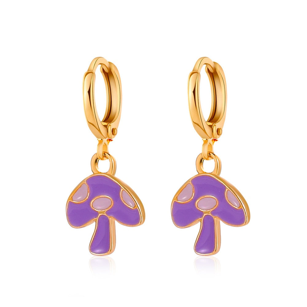 Purple Mushroom Drop Earrings Fashion Women Summer Party Jewelry Girls Gifts