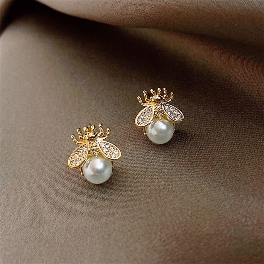 Faux Pearl Bee Stud Earrings Ladies Wedding Party Earring Birthday Jewelry Gifts