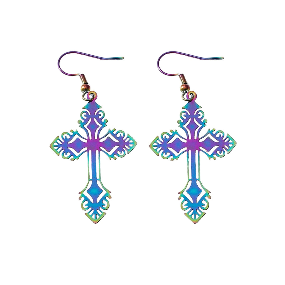 6 Styles Colorful Holographic Snake Cross Moon Dangle Earrings Women Charms