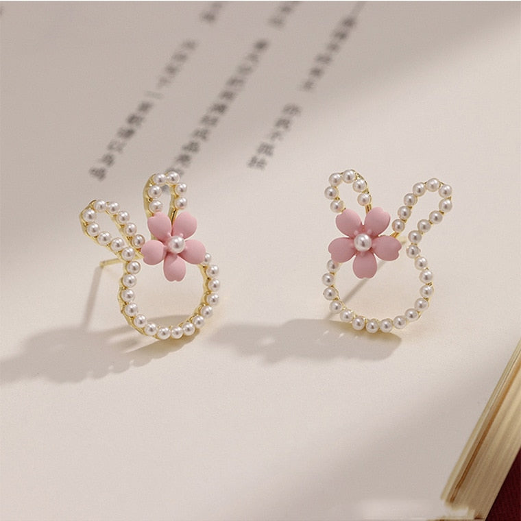 Faux Pearl Rabbit Stud Earrings Ladies Wedding Party Earring Birthday Jewelry