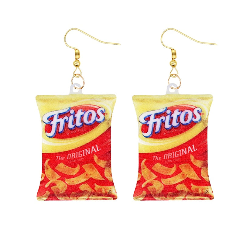 19 Styles Acrylic Snacks Potato Chips Mix Bags Design Dangle Earrings Women