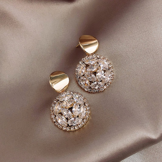 Round Crystal Pattern Vintage Dangle Earrings Fashion Party Girls Pendant