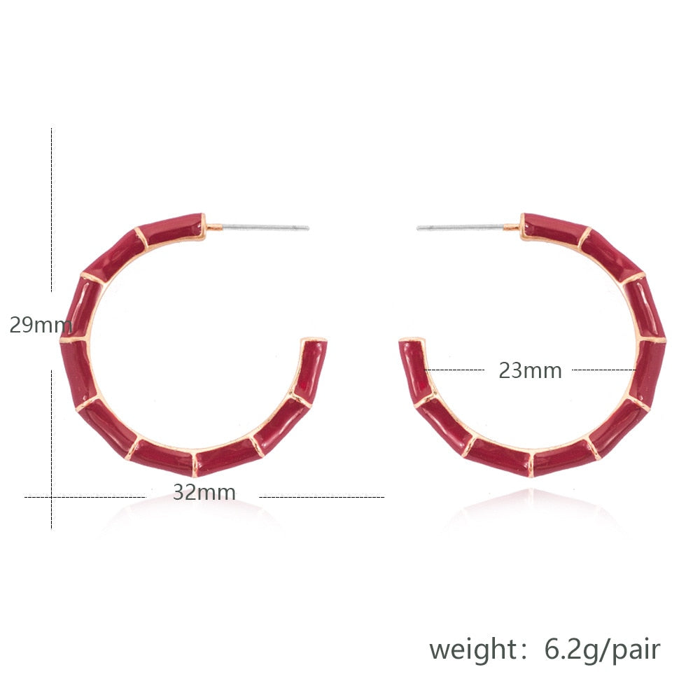 Burgundy Bamboo Style Hoop Earrings Hip Hop Women Party Gift Jewelry Ear Fashion