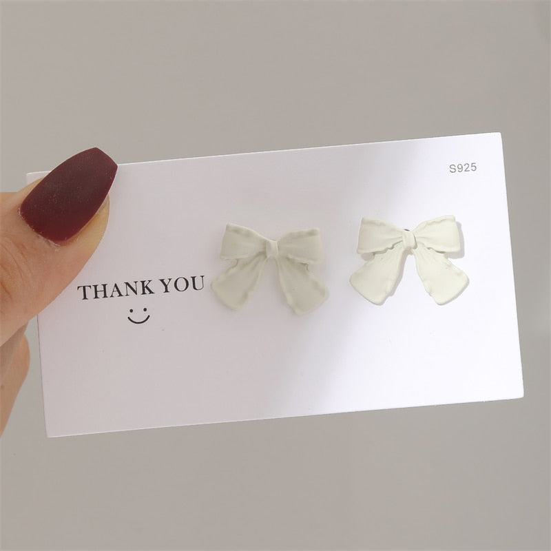 White Bow Stud Earrings Female Jewelry Trendy Cute Earrings Accessories