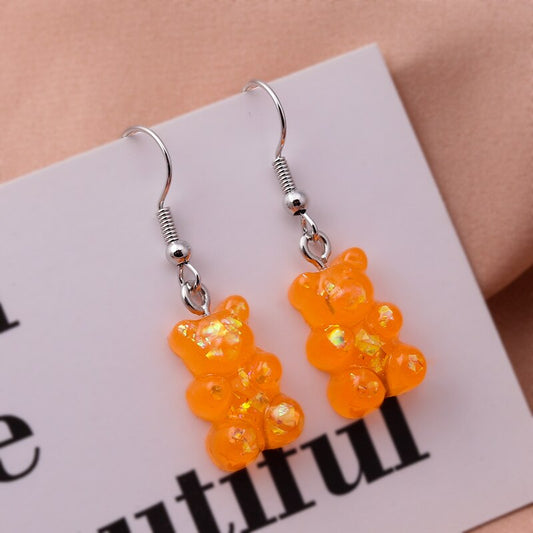 Orange Holographic Cute Bear Drop Earrings Women Creativity Jewelry Cute Earring