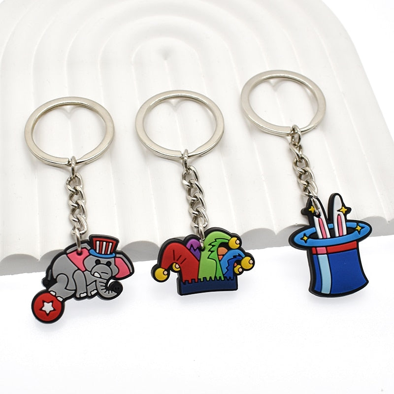 10 Styles Circus Show  Clown Poker Magic Beast Keyring Cartoon Keychains