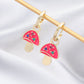Hot Pink Mushroom Drop Earrings Cartoon Art Women Party Jewelry Ear Fashion