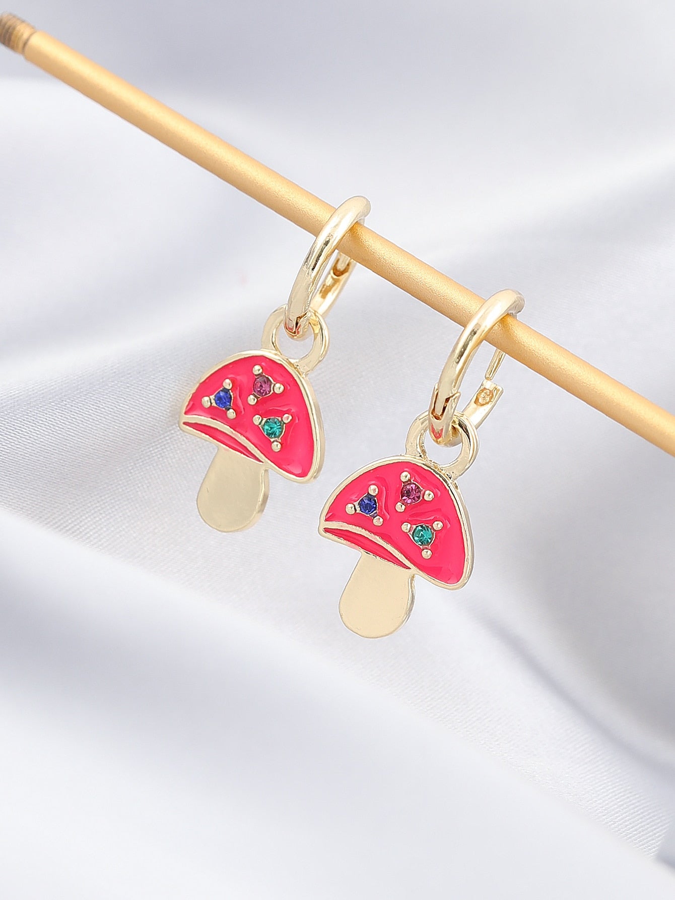 Hot Pink Mushroom Drop Earrings Cartoon Art Women Party Jewelry Ear Fashion