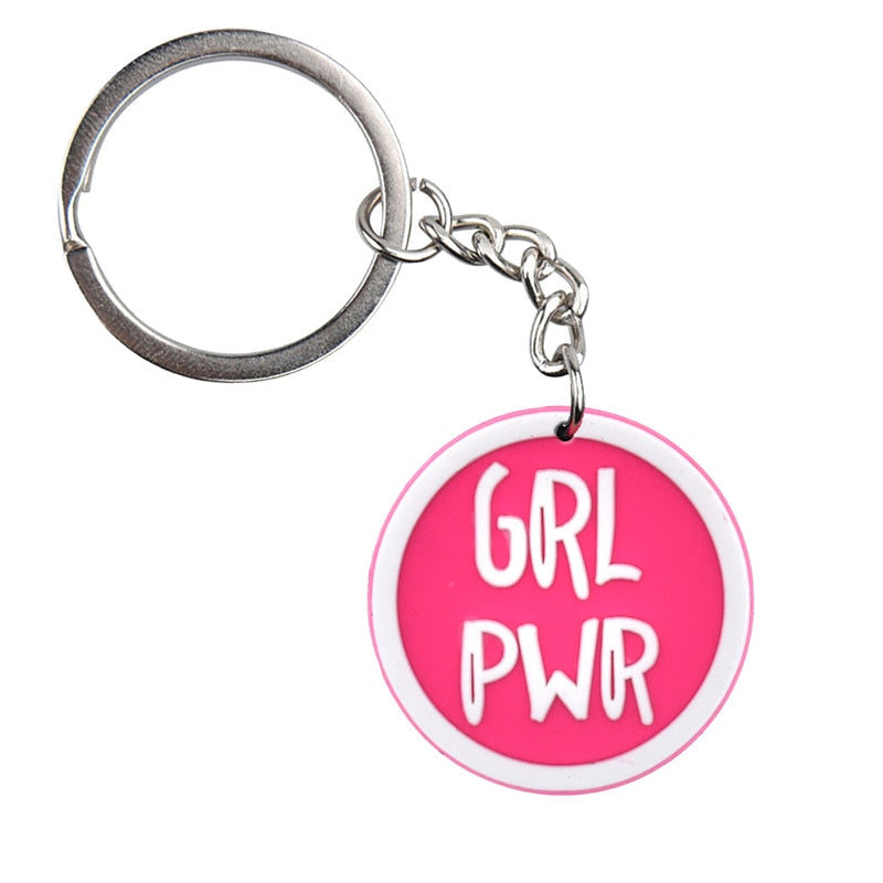 Girl Power PVC Pink Keychain Keyring Cute Key Chain Keychains Bag Car Hanging