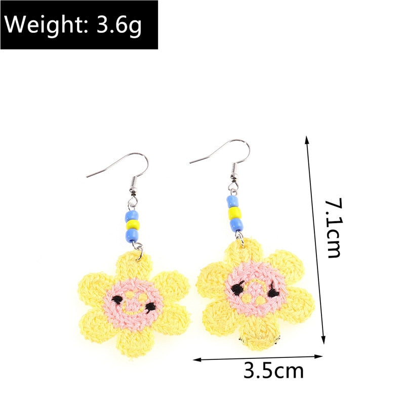 Knitted Smile Flower Dangle Drop Earrings Women Charms Earring Fashion Creative