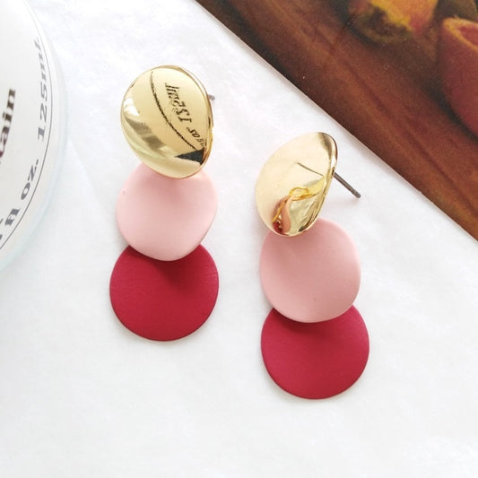 Red Pink Disc Drop Earrings Cartoon Art Women Party Jewelry Ear Fashion Pendant