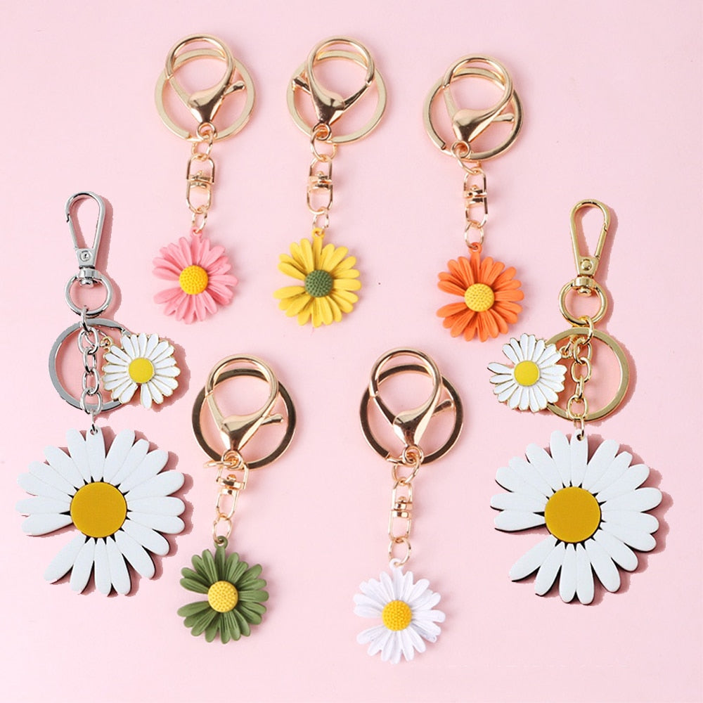 7 Styles Daisy Acrylic Keychain Simple Flower Pendant Keyring For Women Bag