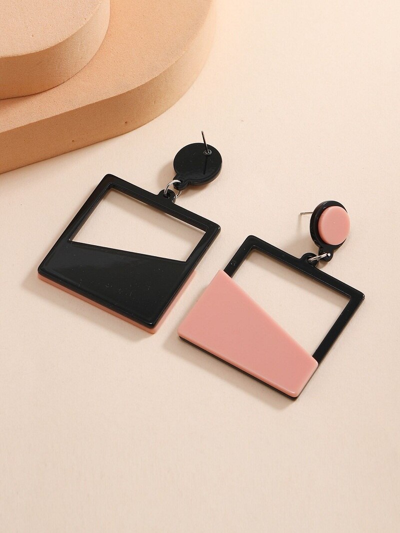 Pink Geometric Figure Lady Cute Dangle Earrings for Women Jewelry Girls Earrings