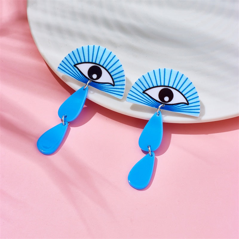 Eye Fan Shaped Tear Drop Drop Earrings Female Travel Cartoon Earrings Creative