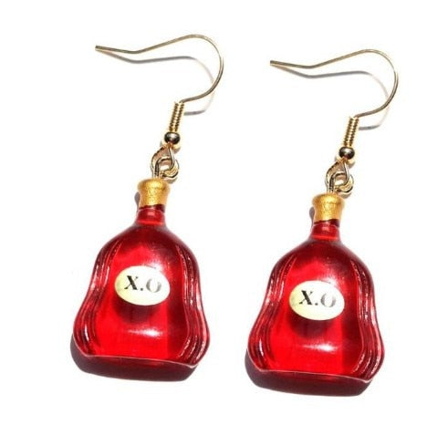 Red Bottle Design Dangle Drop Earrings Women Fashion Creative Art Cute Stylish